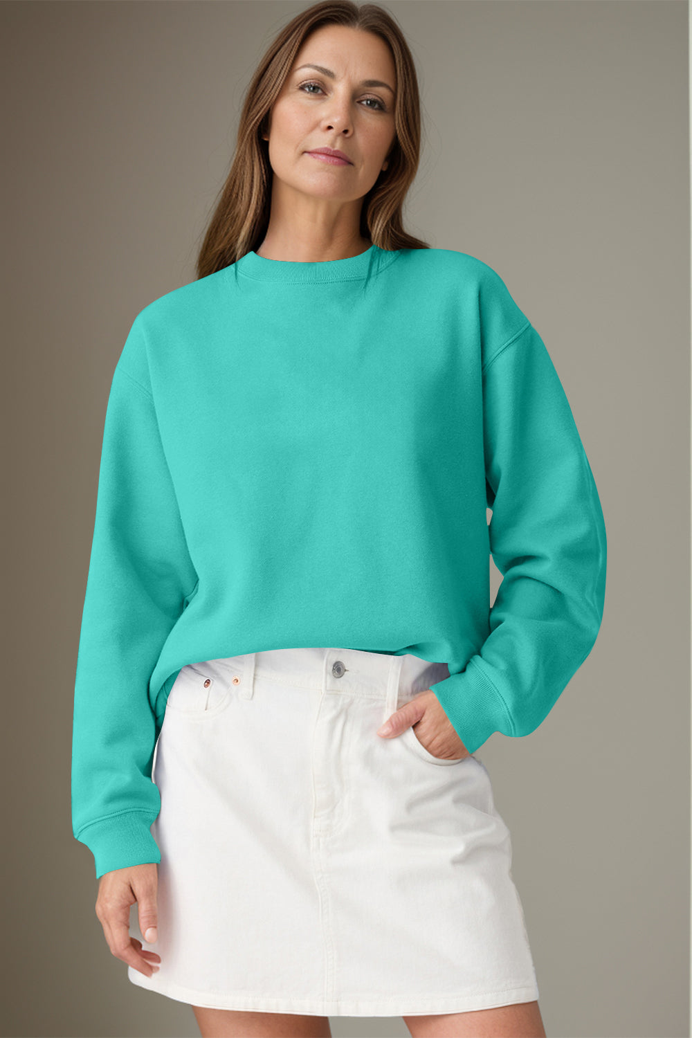 Round Neck Long Sleeve Sweatshirt - Charming Charlie