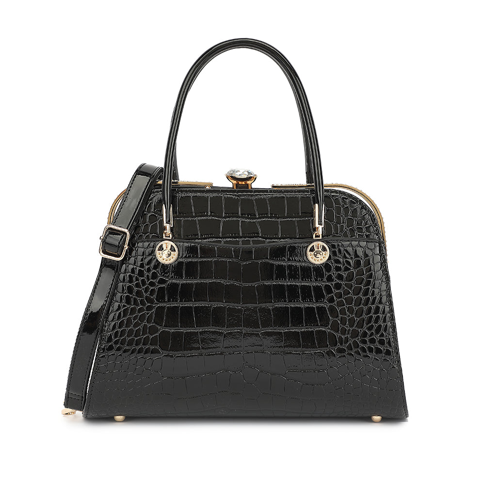 Croco Patent Leather Frame Satchel - Charming Charlie