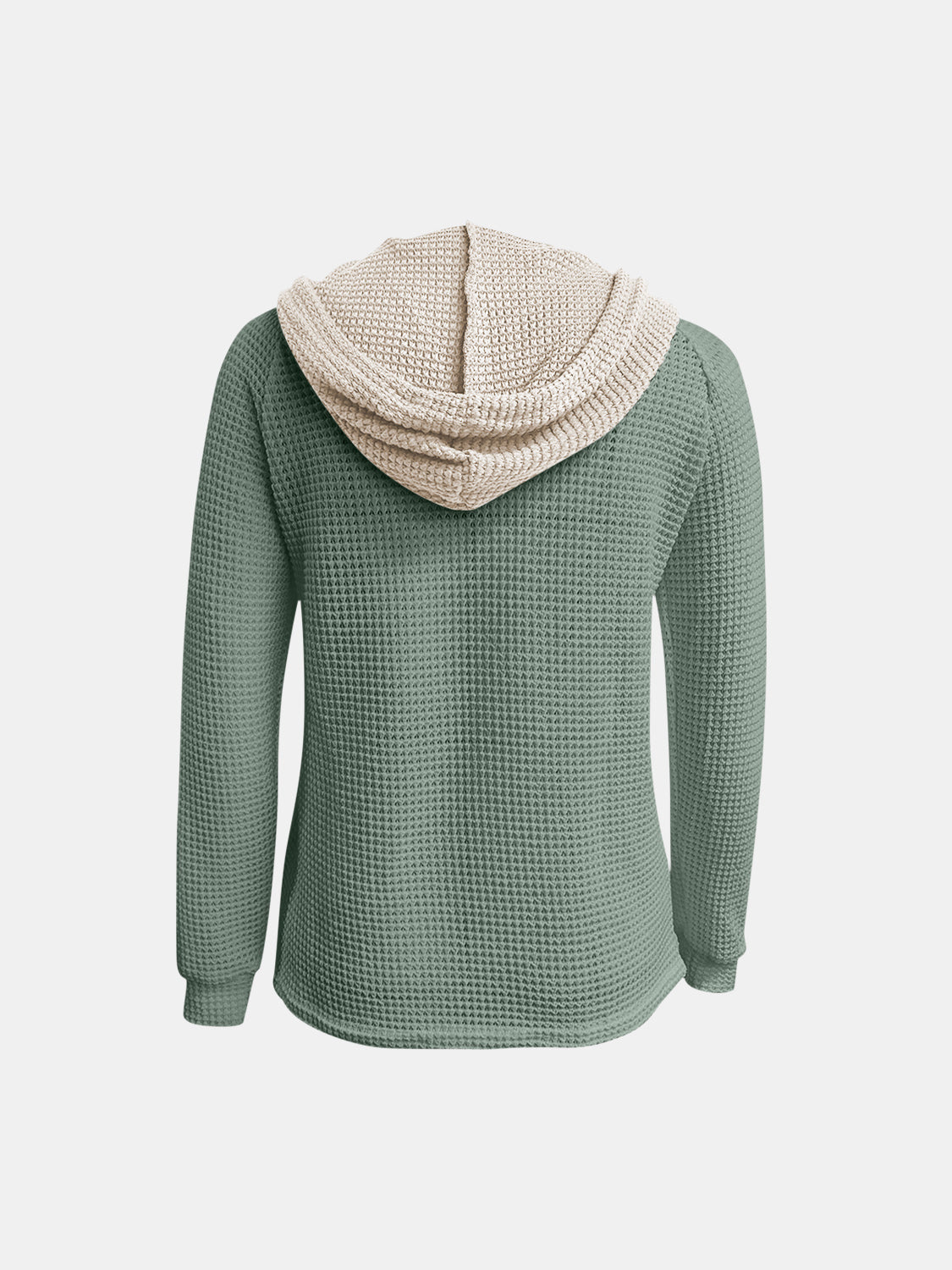 Full Size Waffle-Knit Contrast Long Sleeve Hoodie - Charming Charlie