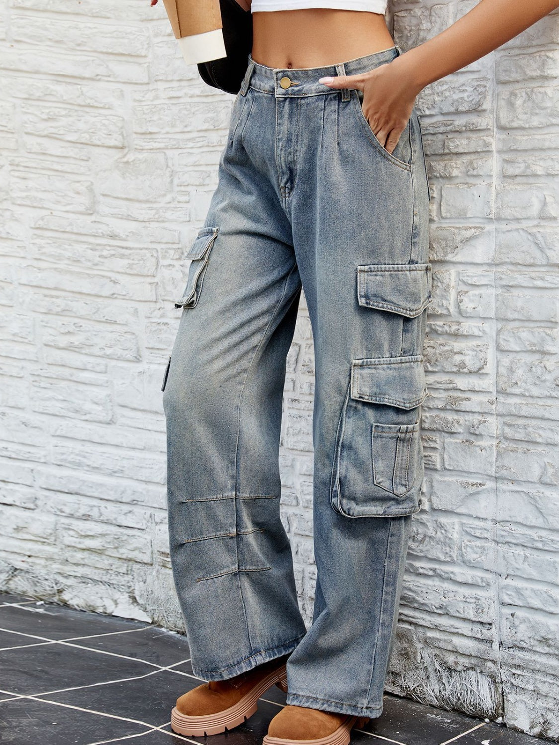 Washed Jeans with Pockets - Charming Charlie