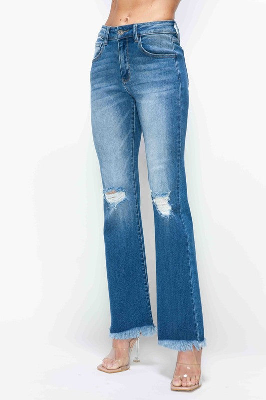 bytos Full Size Raw Hem Distressed High Rise Bootcut Jeans - Charming Charlie