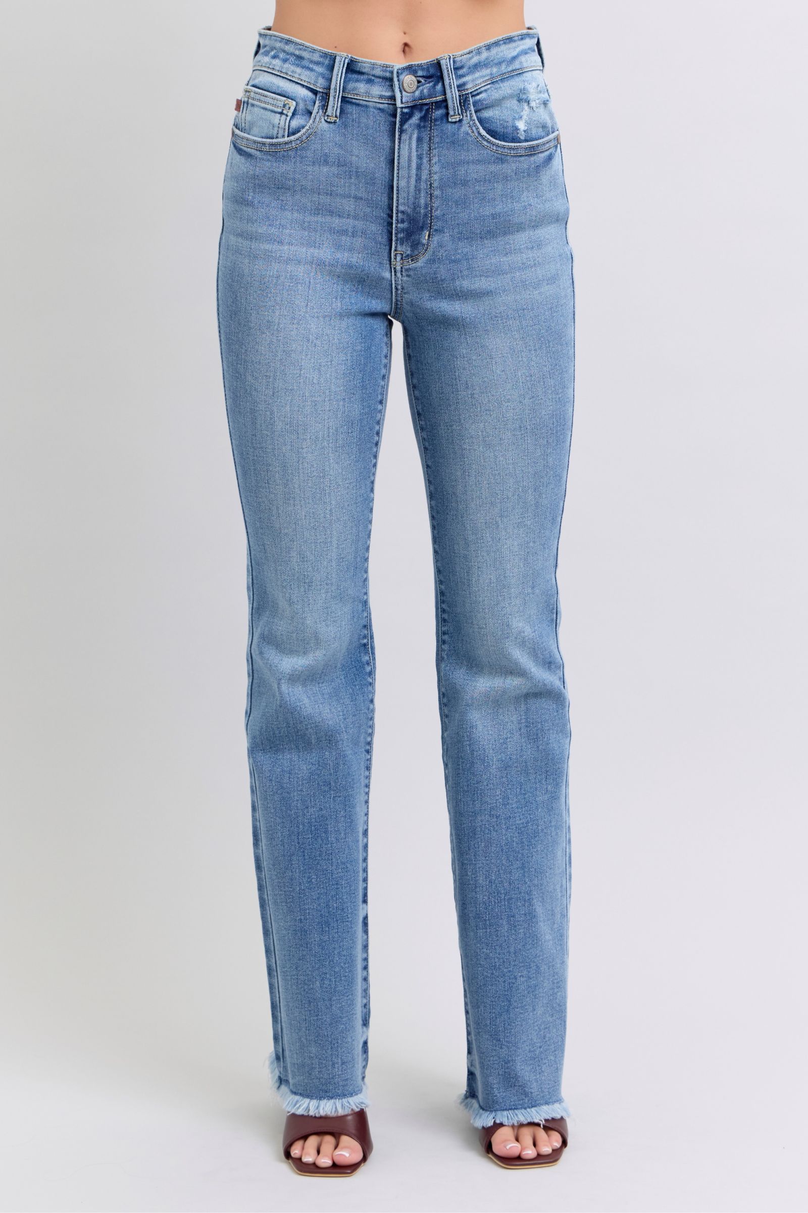 Judy Blue Full Size Raw Hem High Rise Bootcut Jeans - Charming Charlie