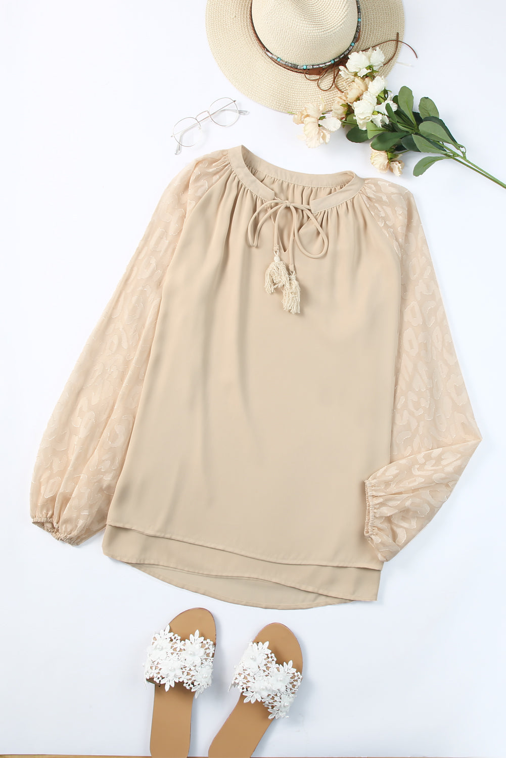 Tassel Tie Neck Long Sleeve Blouse - Charming Charlie