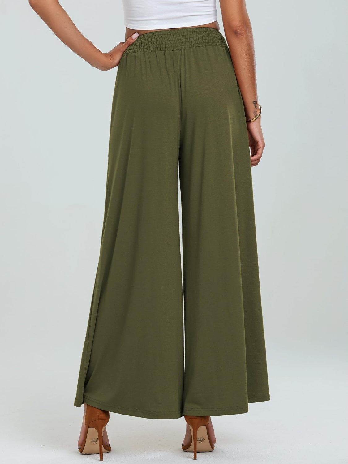 Pocketed Elastic Waist Wide Leg Pants - Charming Charlie