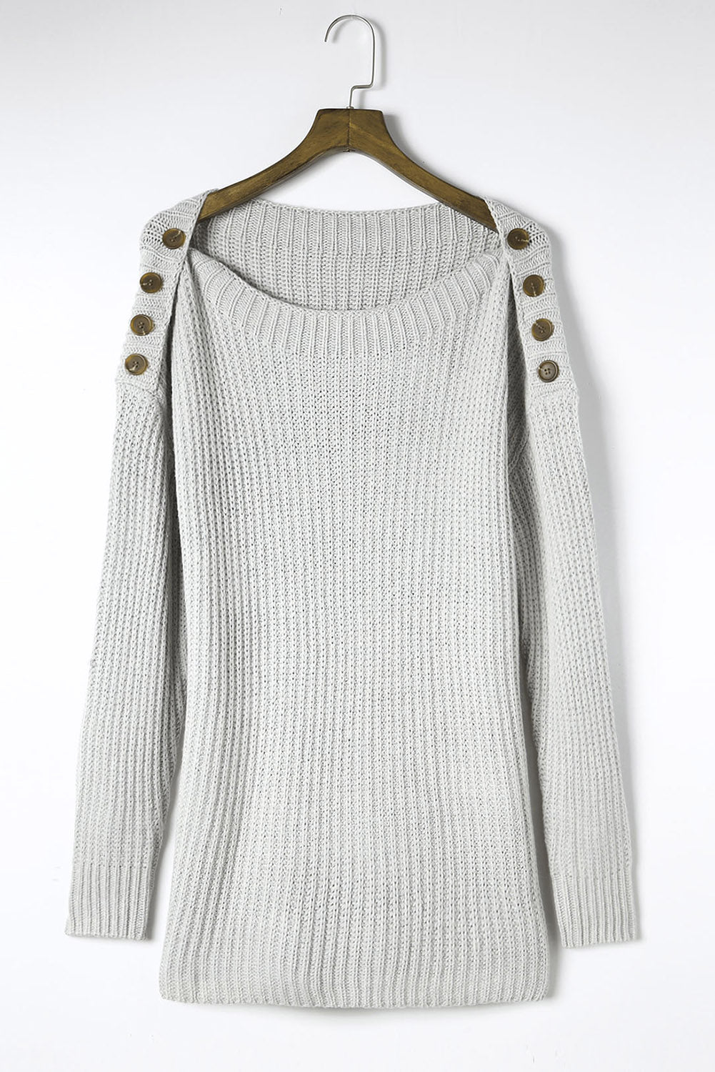 Side Slit Boat Neck Long Sleeve Sweater - Charming Charlie