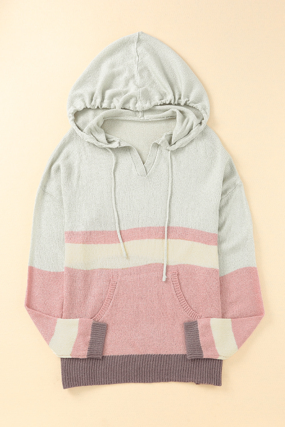 Color Block Long Sleeve Drawstring Hooded Sweater - Charming Charlie