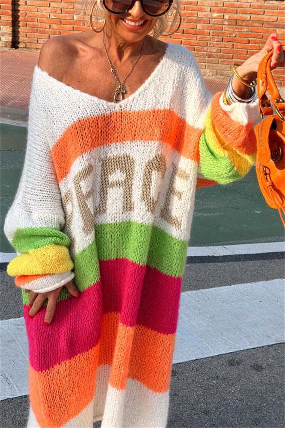 Color Block V-Neck Long Sleeve Sweater Dress - Charming Charlie