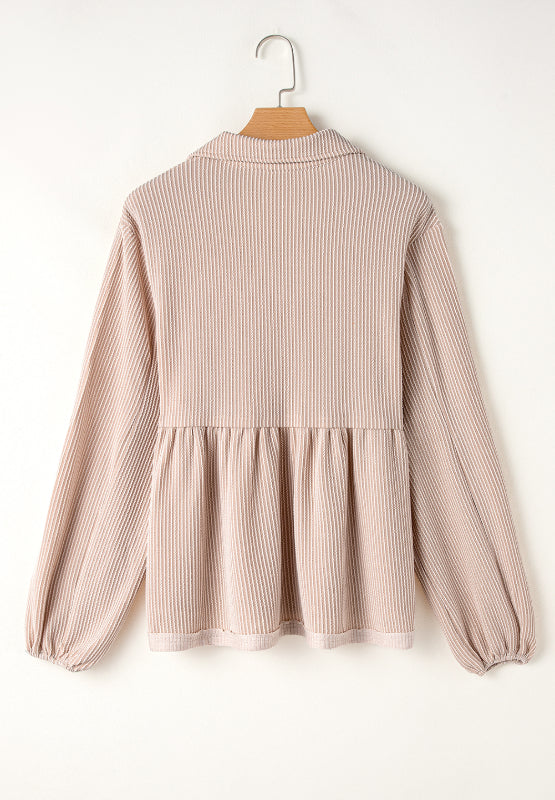 Corded Johnny Collar Long Sleeve Babydoll Blouse - Charming Charlie