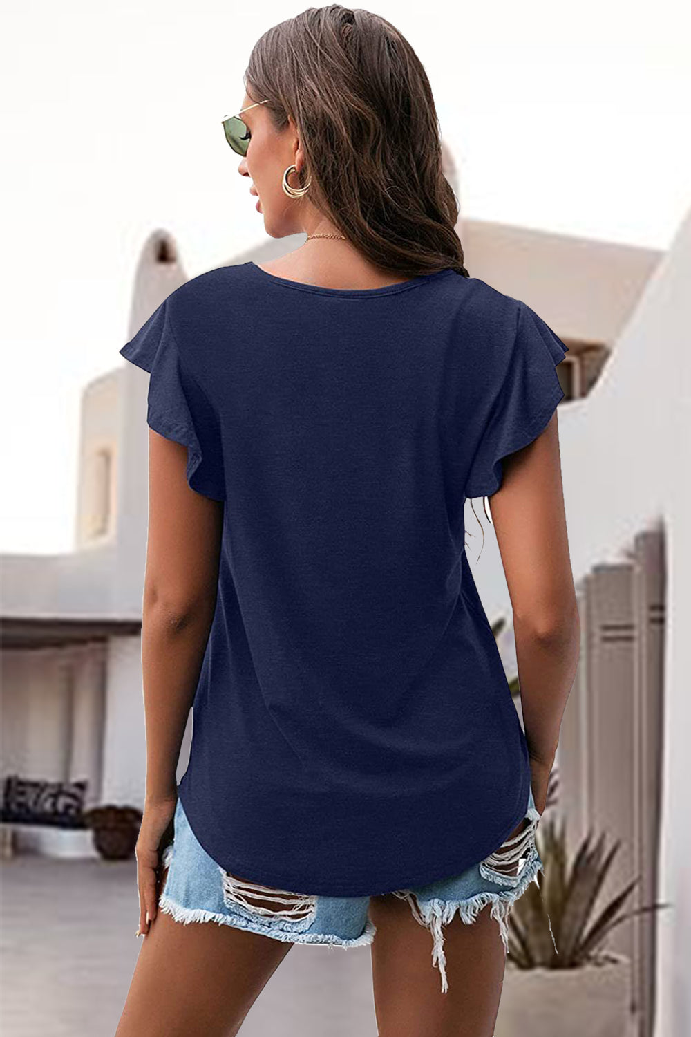 Ruffled Round Neck Cap Sleeve Blouse - Charming Charlie