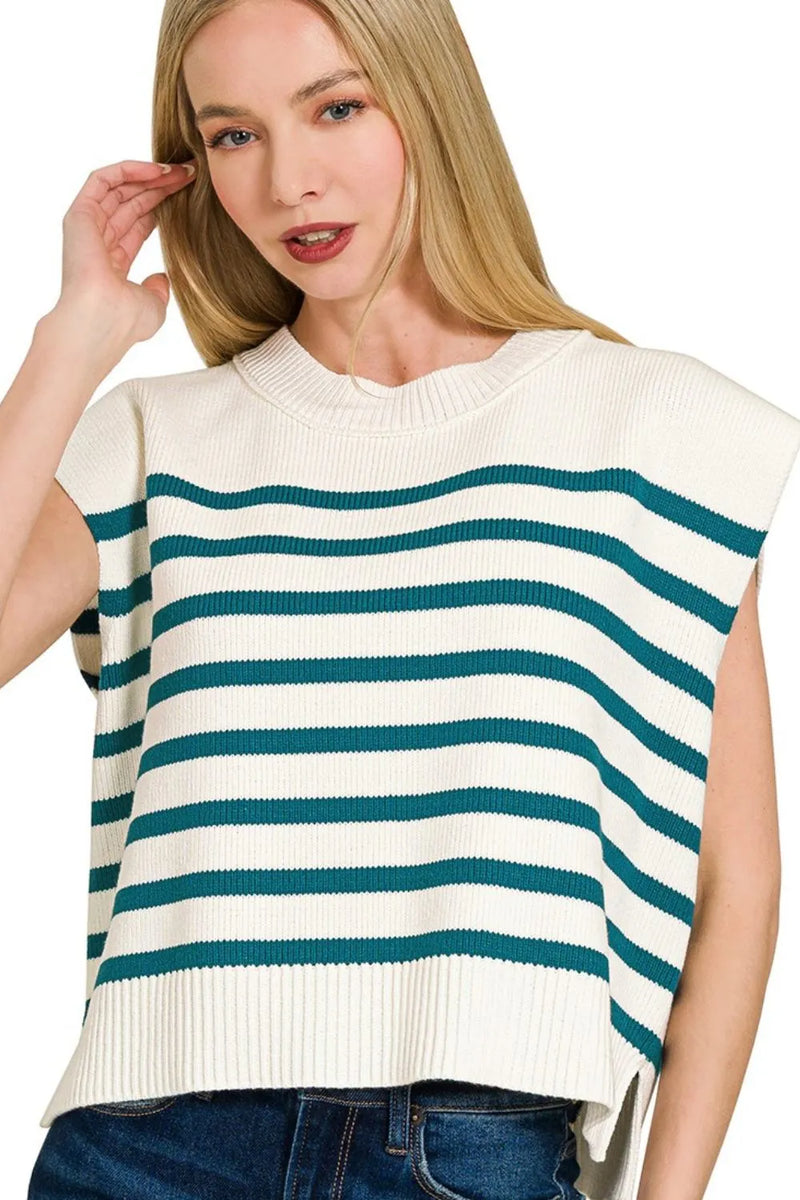 Zenana Exposed Seam Striped Oversized Sweater main image 1