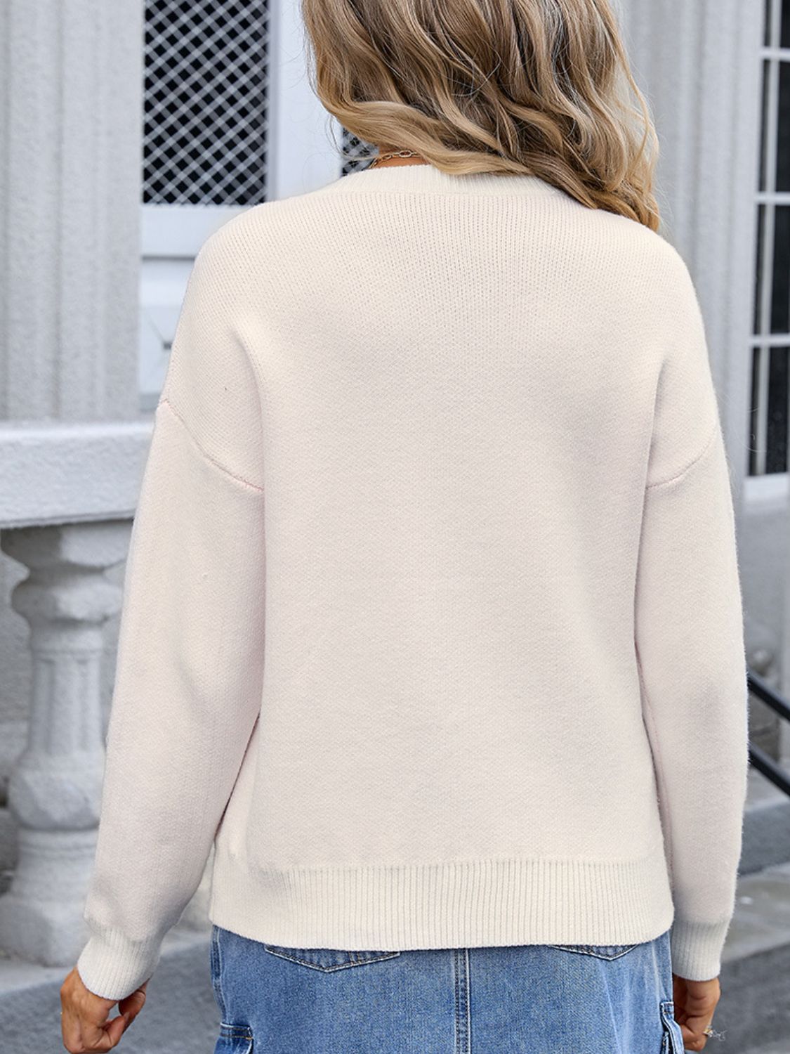 Bow Graphic Round Neck Long Sleeve Sweater - Charming Charlie