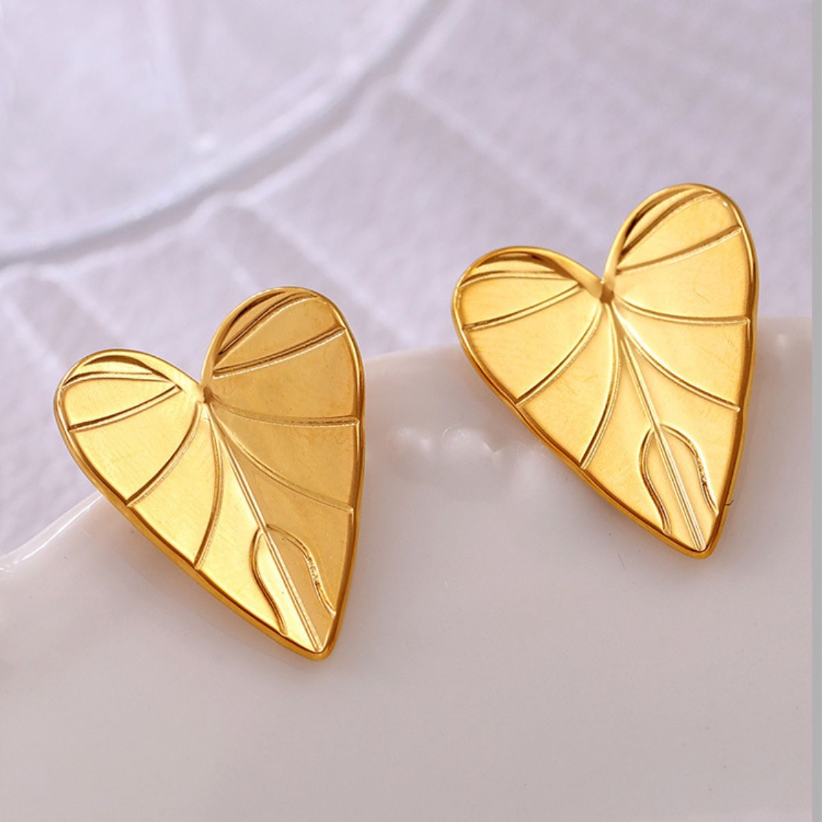 Stainless Steel Heart Leaf Stud Earring - Charming Charlie