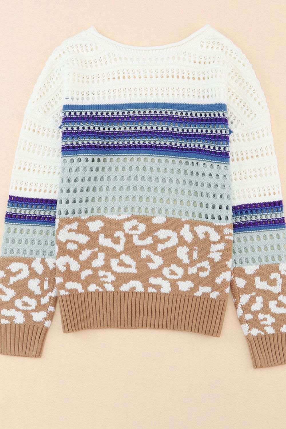 Leopard Striped Round Neck Crochet Knit Top - Charming Charlie