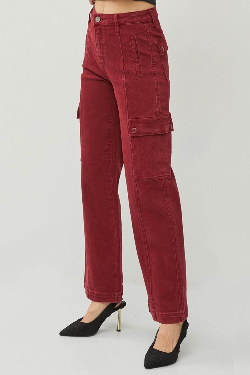 RISEN Full Size High Rise Wide Leg Cargo Jeans - Charming Charlie