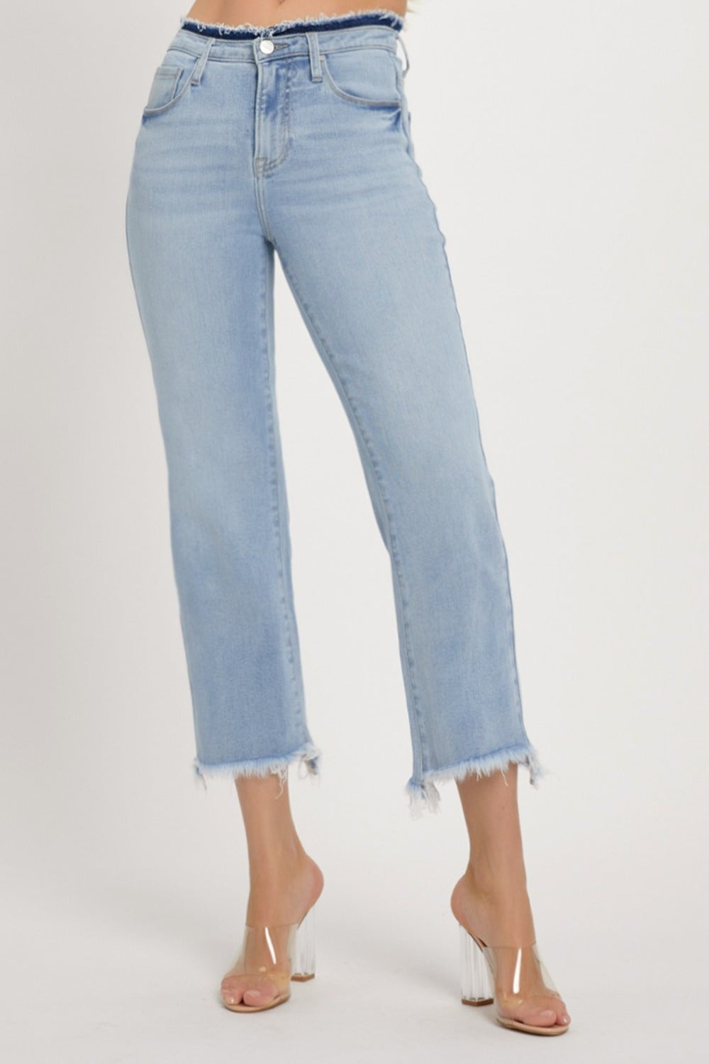 RISEN Full Size High Rise Raw Edge Crop Jeans - Charming Charlie