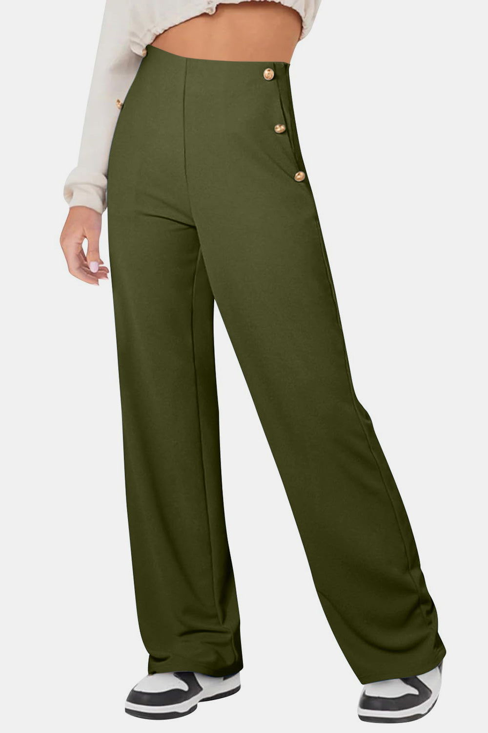 Decorative Button High Rise Pants - Charming Charlie