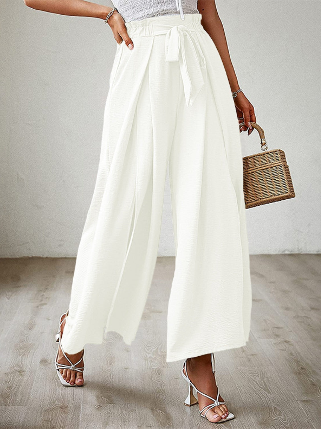 Tied Slit Wide Leg Pants - Charming Charlie