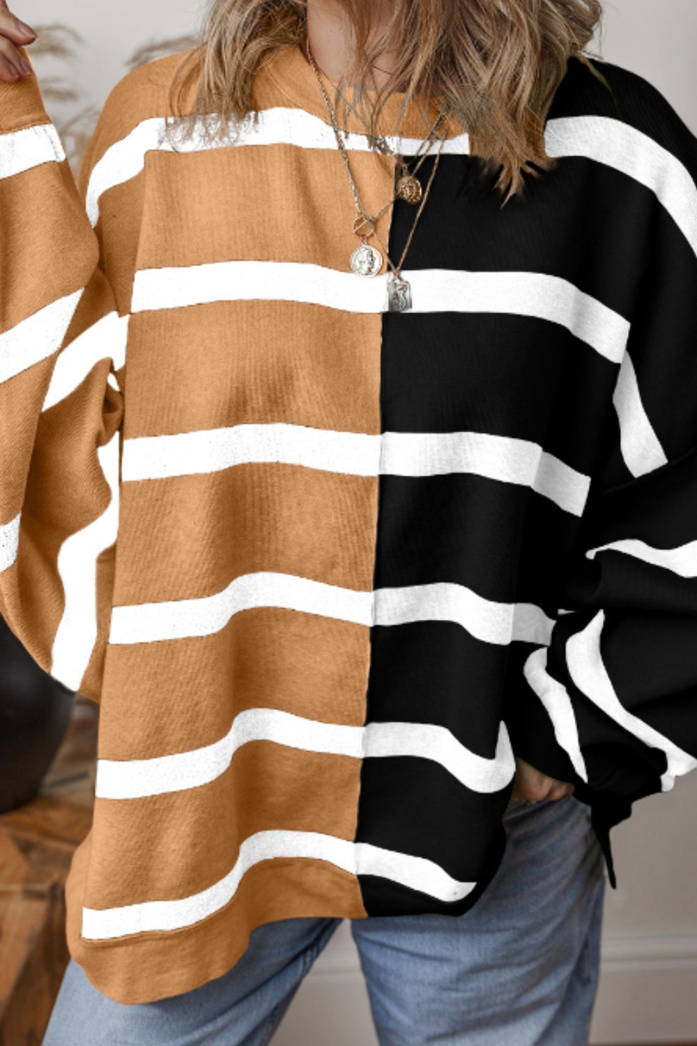 Contrast Striped Long Sleeve Sweatshirt - Charming Charlie