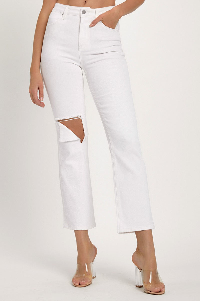 RISEN Full Size Distressed Cropped Straight Jeans - Charming Charlie