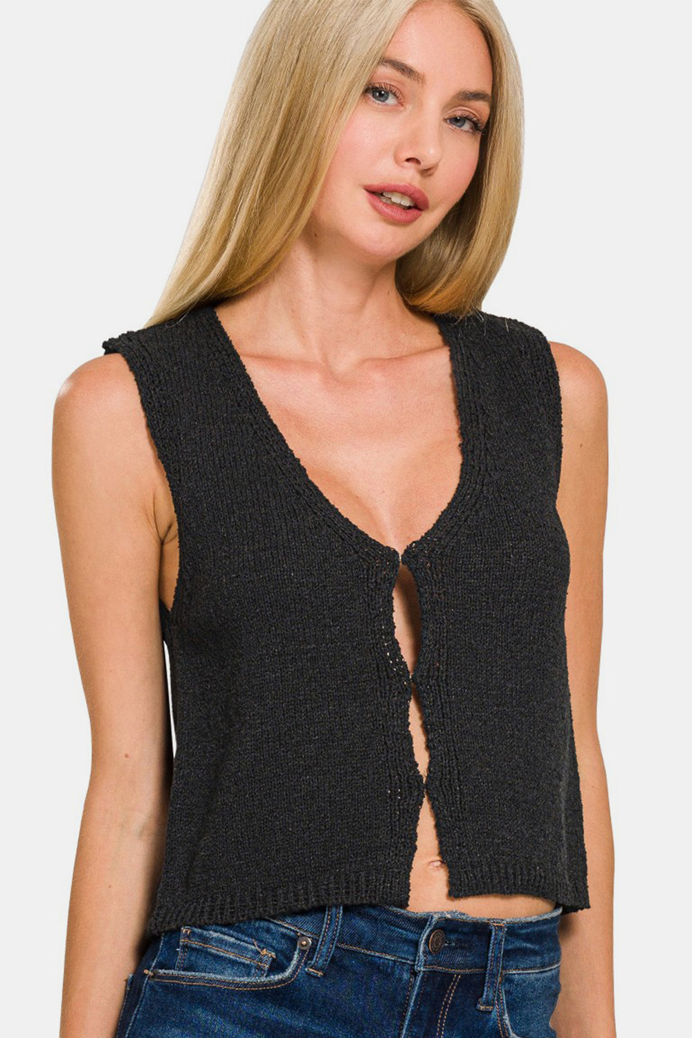 Zenana Hook and Eye Closure V-Neck Sweater Vest - Charming Charlie