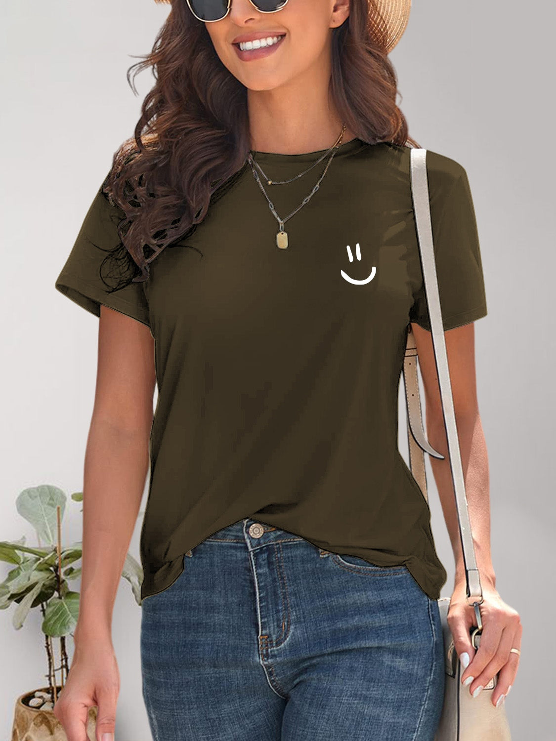 Smile Graphic Round Neck Short Sleeve T-Shirt - Charming Charlie