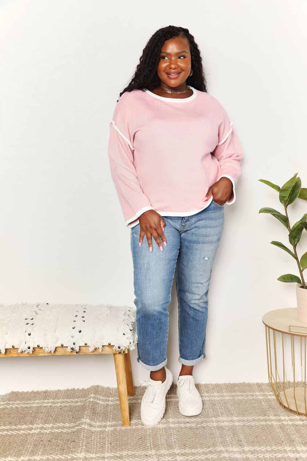 Angel Wings Contrast Detail Dropped Shoulder Knit Top - Charming Charlie