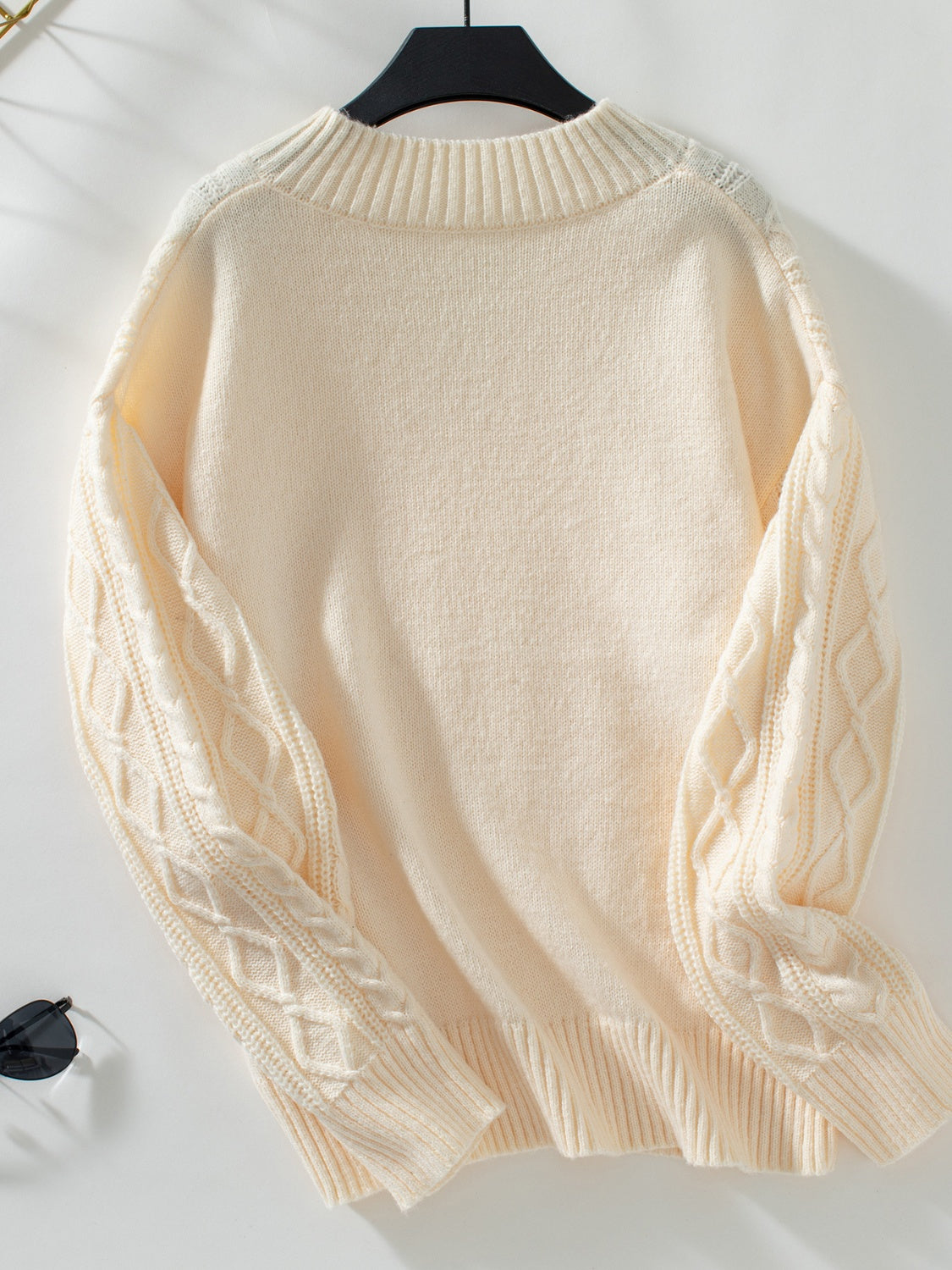 Cable-Knit Notched Long Sleeve Sweater - Charming Charlie