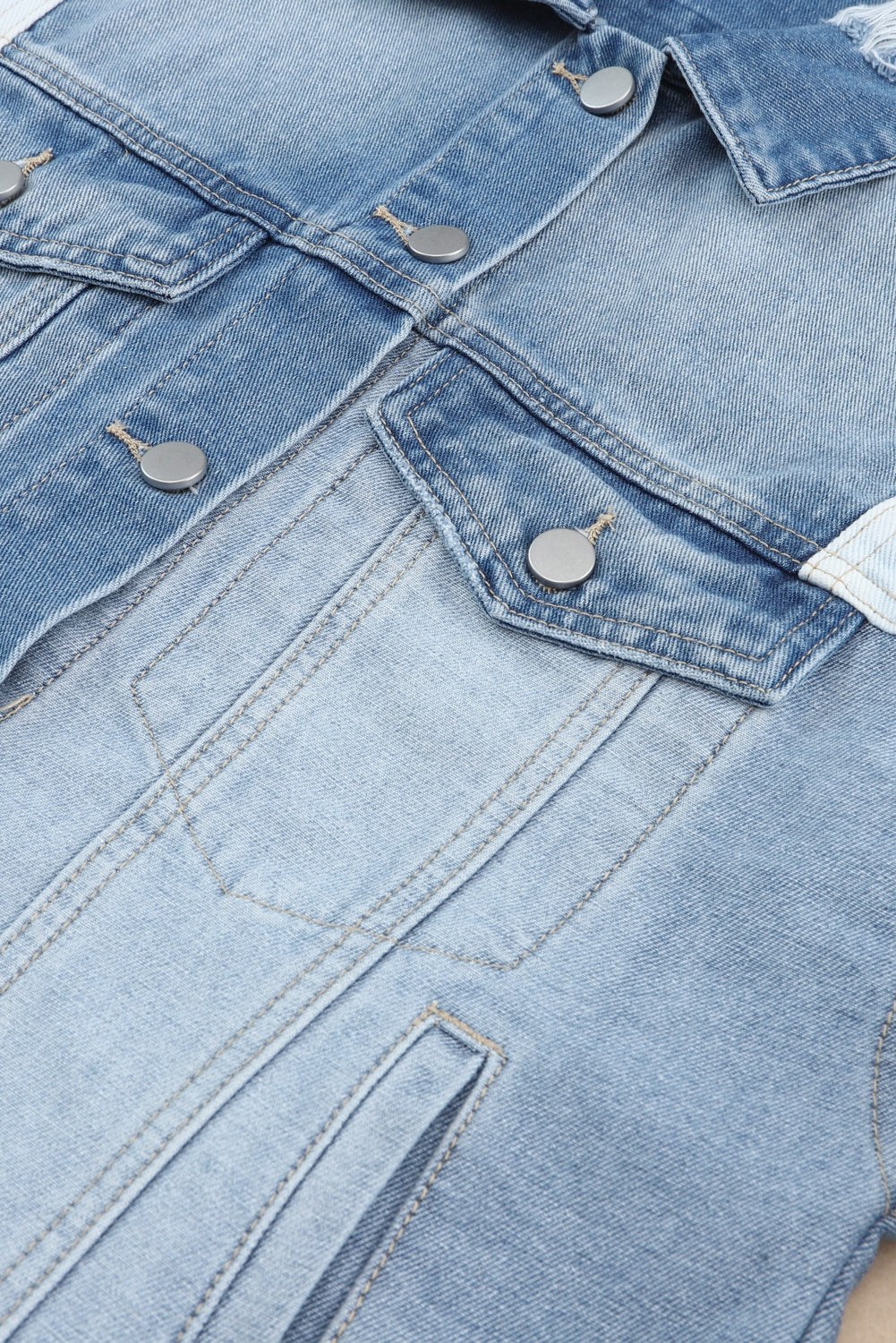 Distressed Button Up Drop Shoulder Denim Jacket - Charming Charlie