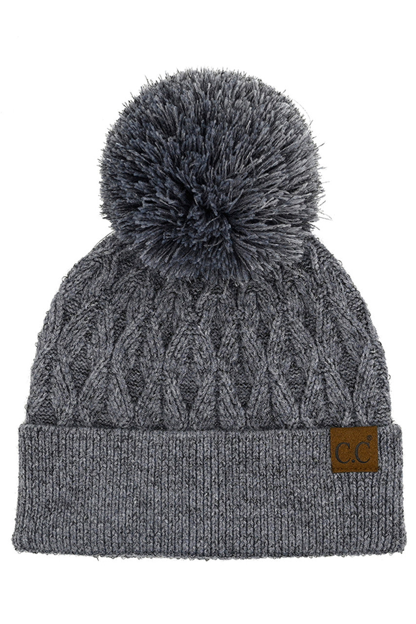 Dark Gray C.C Lurex Cable Pom Beanie
