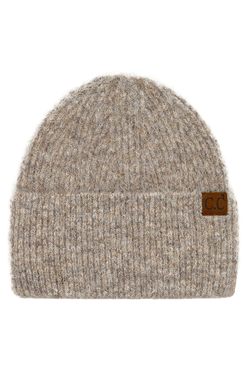 Taupe C.C Mohair Feel Wide Cuff Beanie