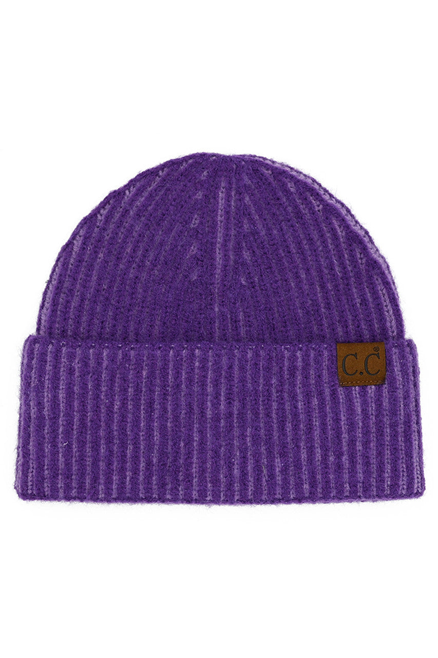 Purple C.C Contrast Color Stripes Cuff Beanie