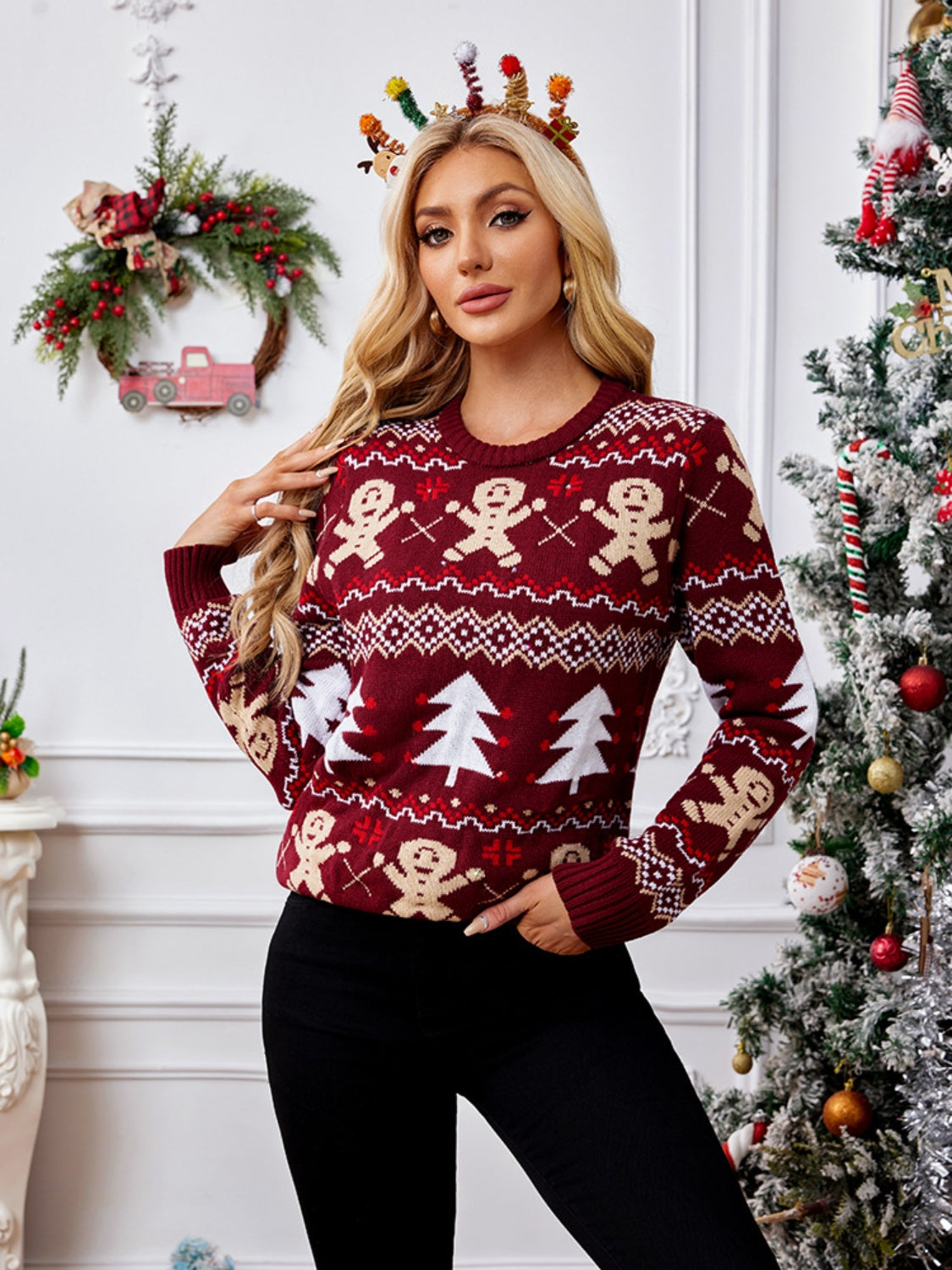 Gingerbread Round Neck Long Sleeve Sweater - Charming Charlie