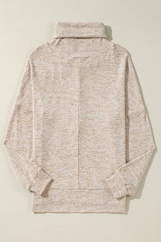 Women Cowl High Neck Long Sleeve Split Shirts - Charming Charlie