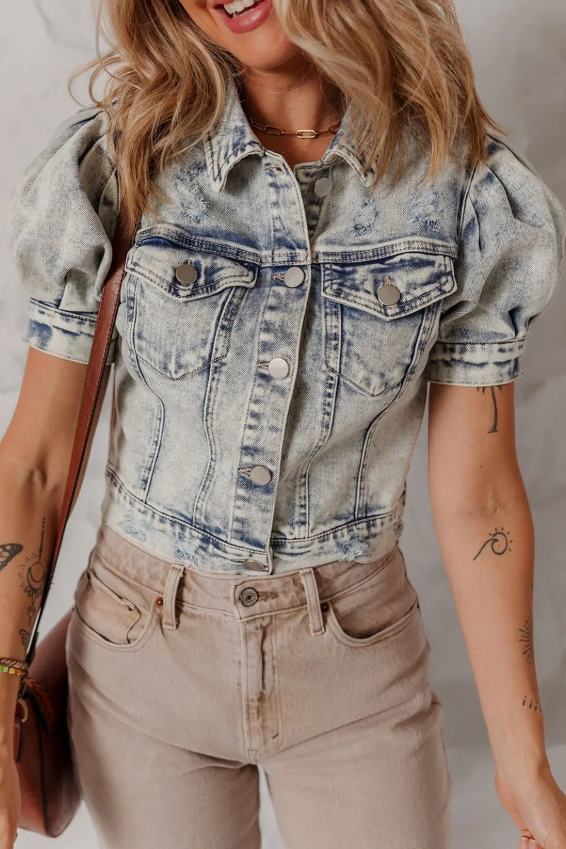Snap Down Denim Jacket with Chest Pockets