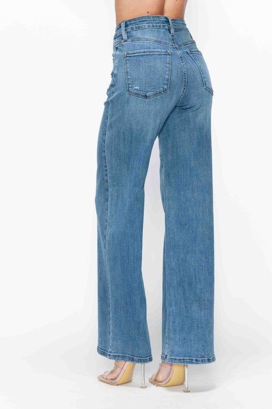 bytos Full Size High Rise Wide Leg Jeans with Pockets - Charming Charlie