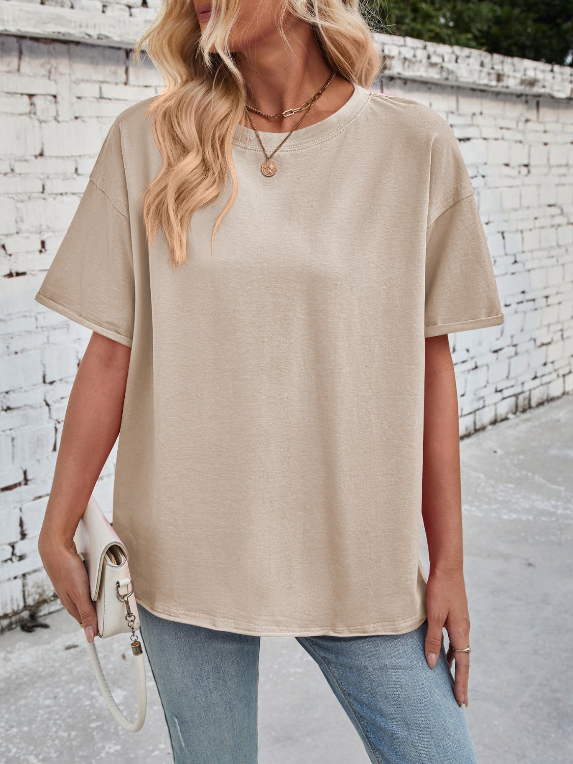 Lovelet Exposed Seam Round Neck Half Sleeve T-Shirt - Charming Charlie