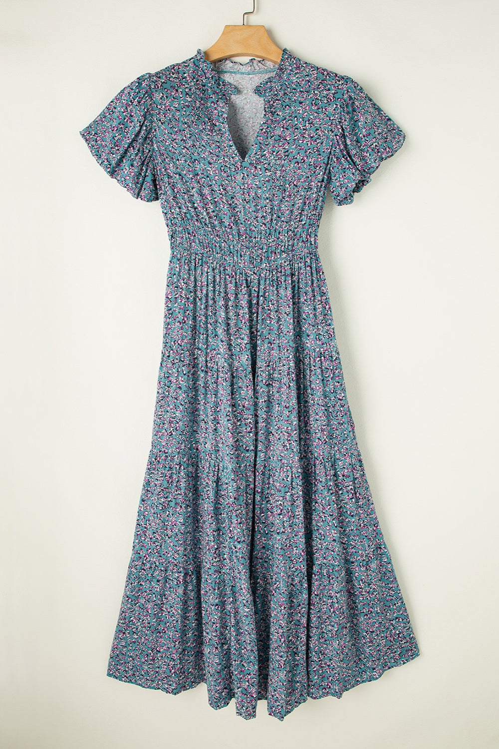 Tiered Printed Notched Short Sleeve Dress - Charming Charlie