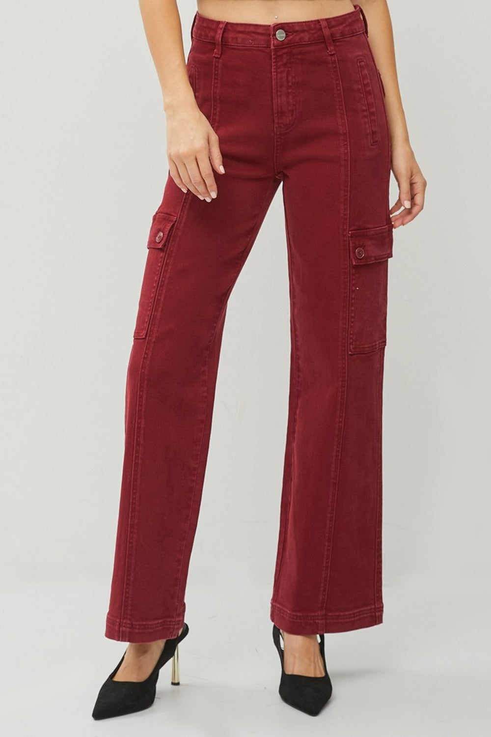 RISEN Full Size High Rise Wide Leg Cargo Jeans - Charming Charlie