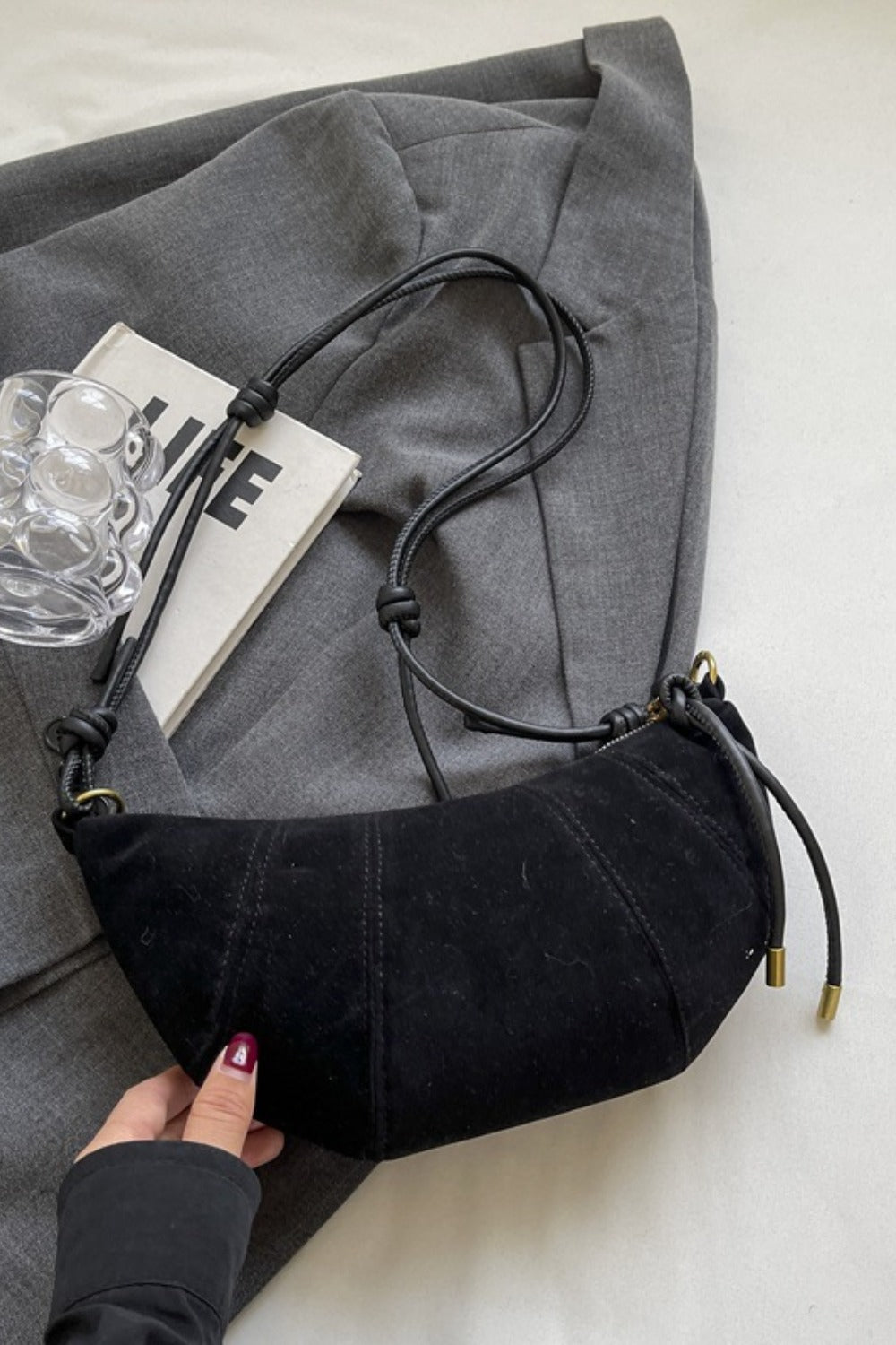 PU Leather Strap Suede Shoulder Bag - Charming Charlie