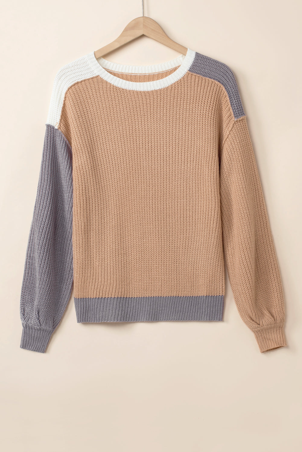 Color Block Round Neck Drop Shoulder Sweater - Charming Charlie