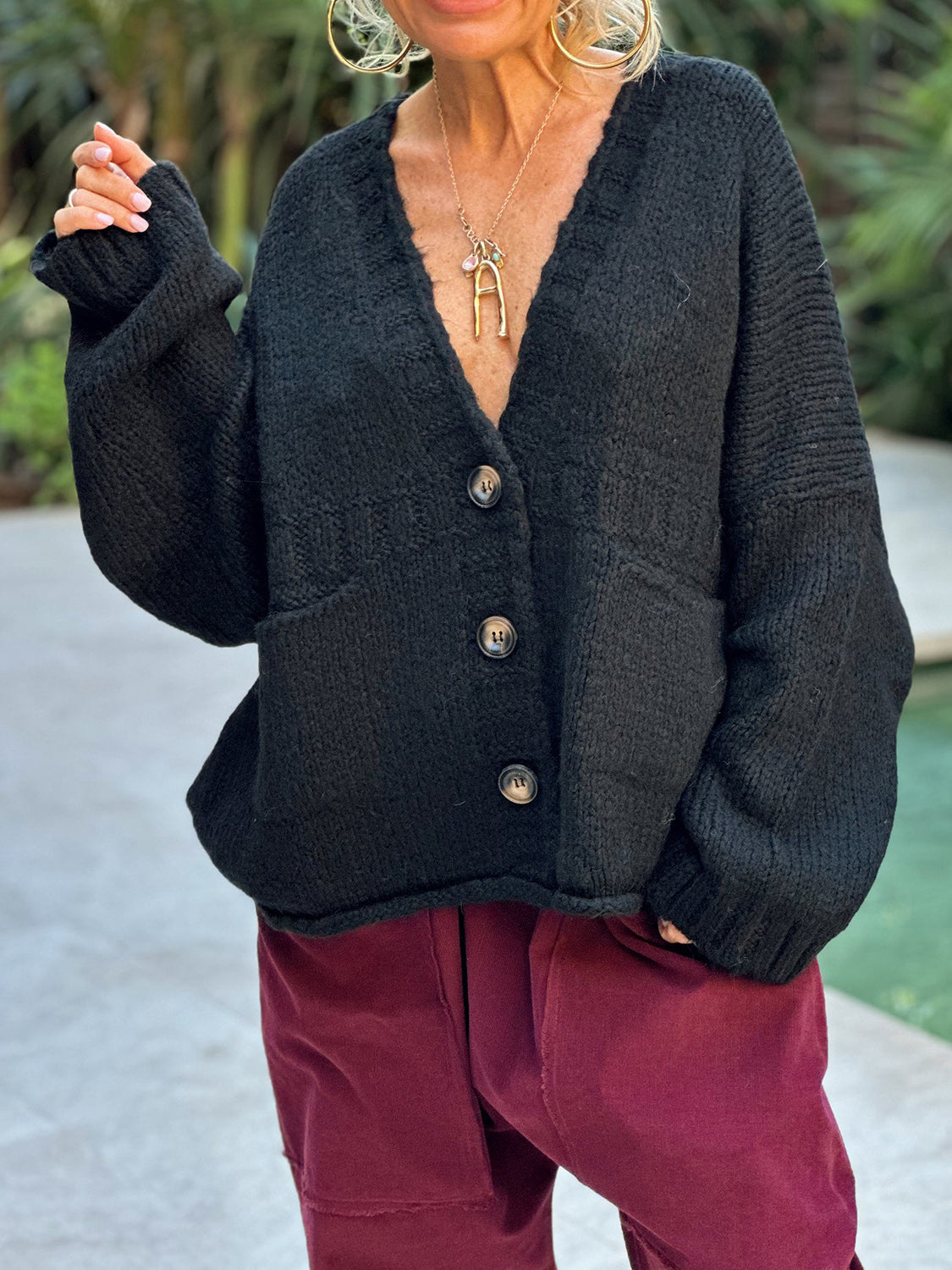 Pocketed V-Neck Button Up Cardigan - Charming Charlie