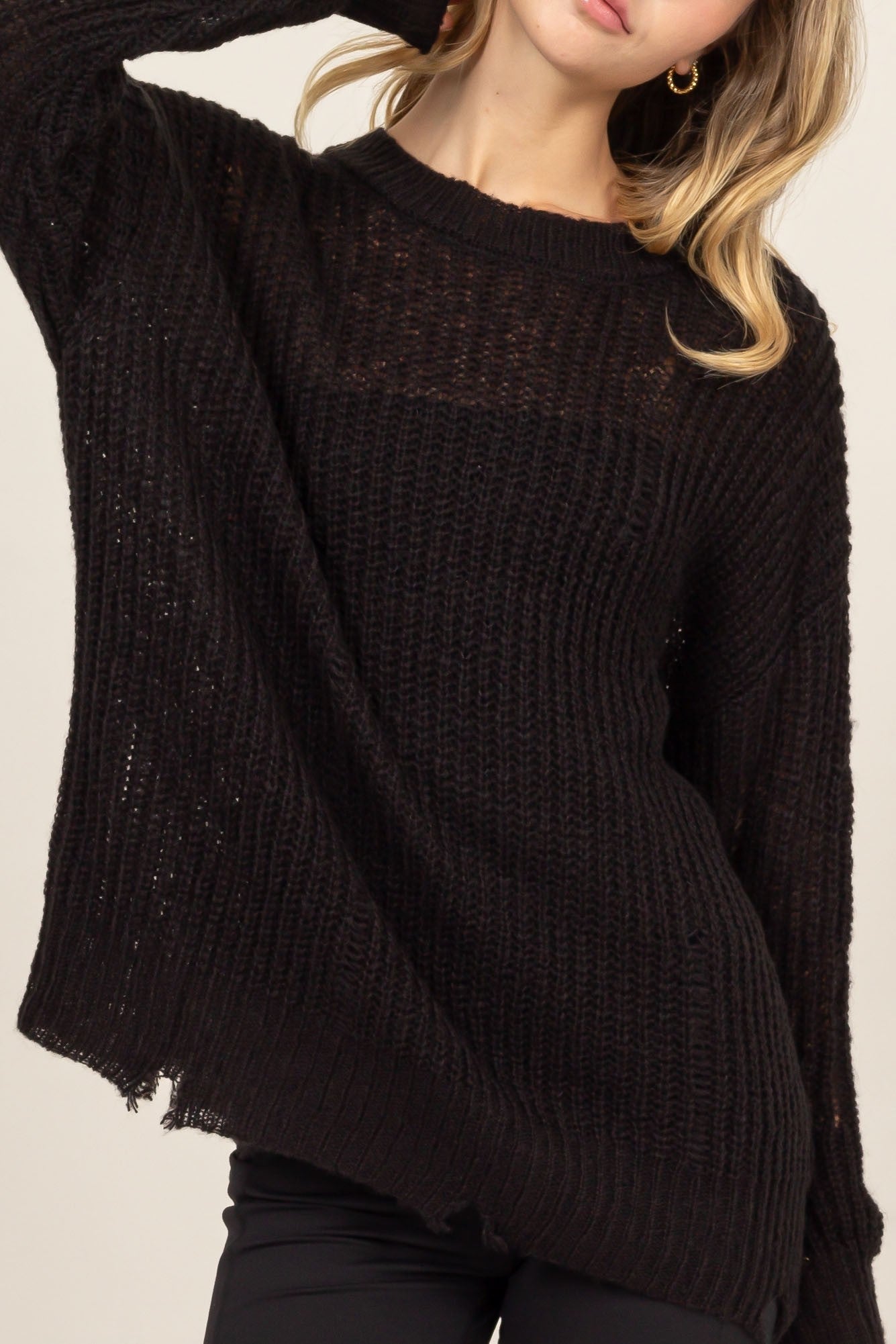 HYFVE Distressed Long Sleeve Knit Top - Charming Charlie