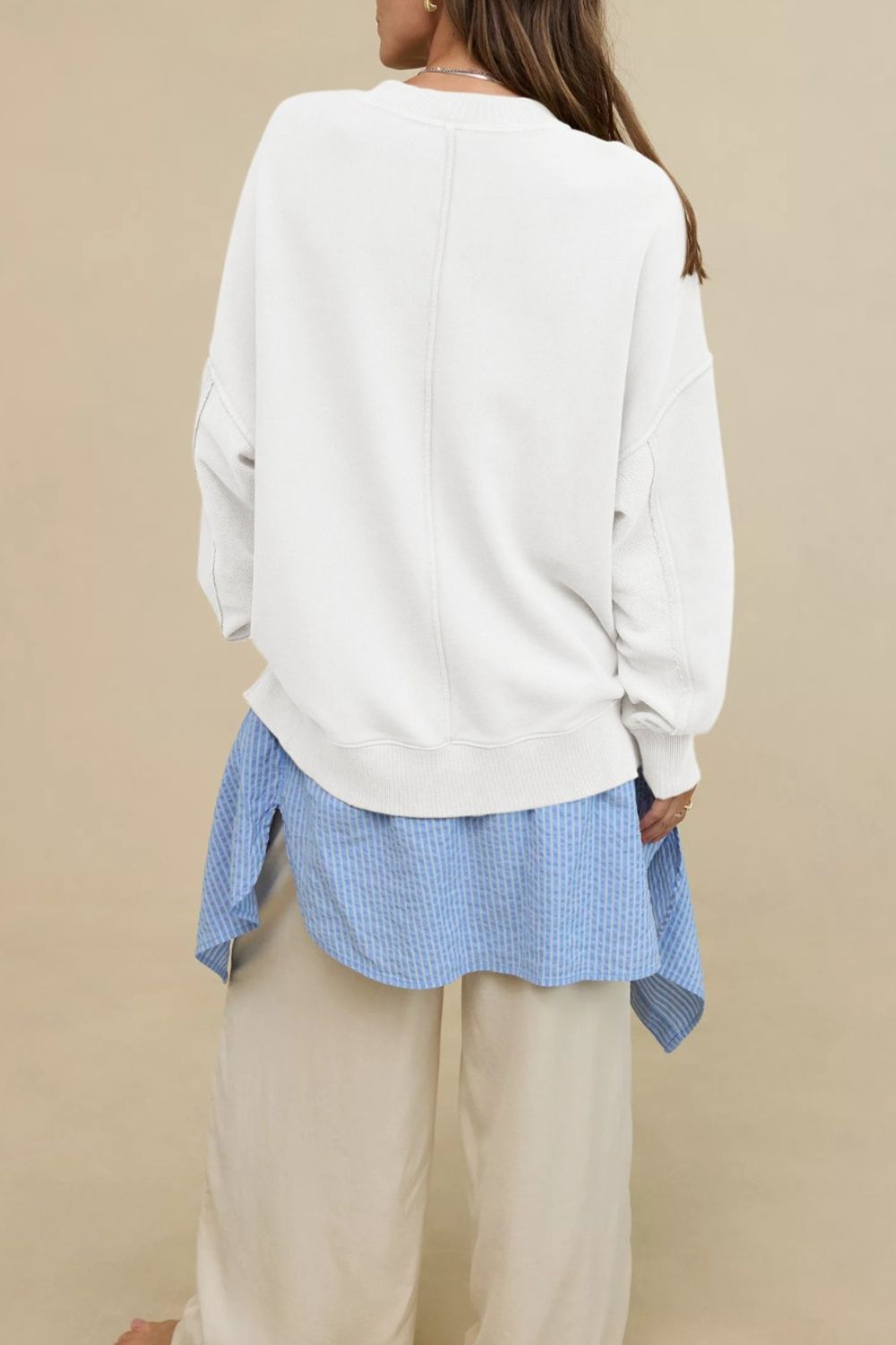 Side Slit Round Neck Long Sleeve Sweatshirt - Charming Charlie