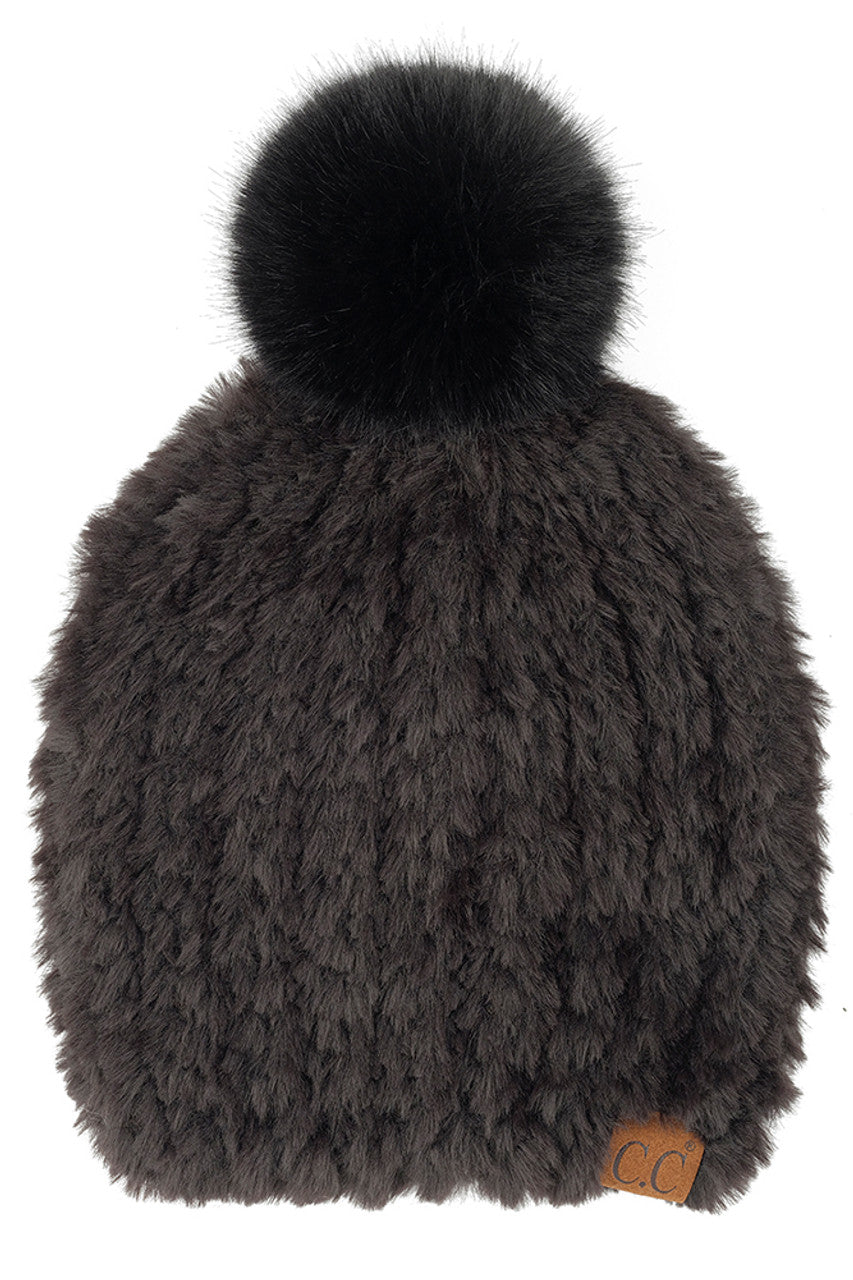 Black C.C Faux Fur Pom Beanie