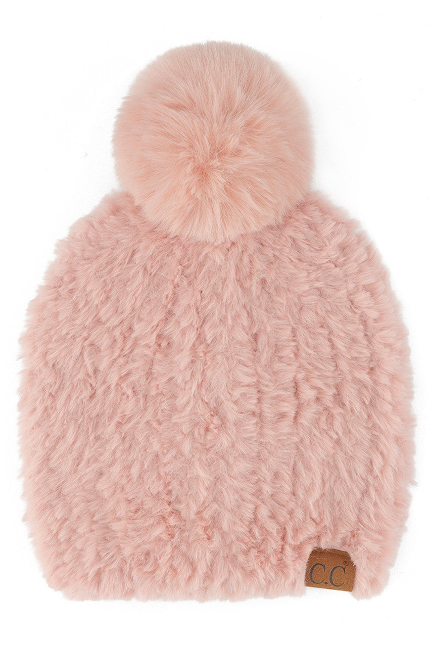 Rose C.C Faux Fur Pom Beanie