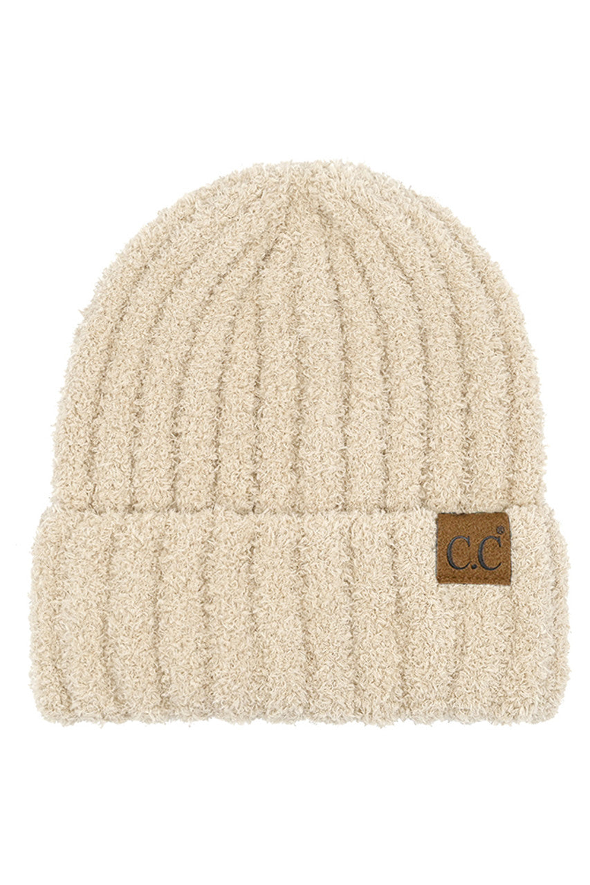 Beige C.C Solid Color Fuzzy Beanie