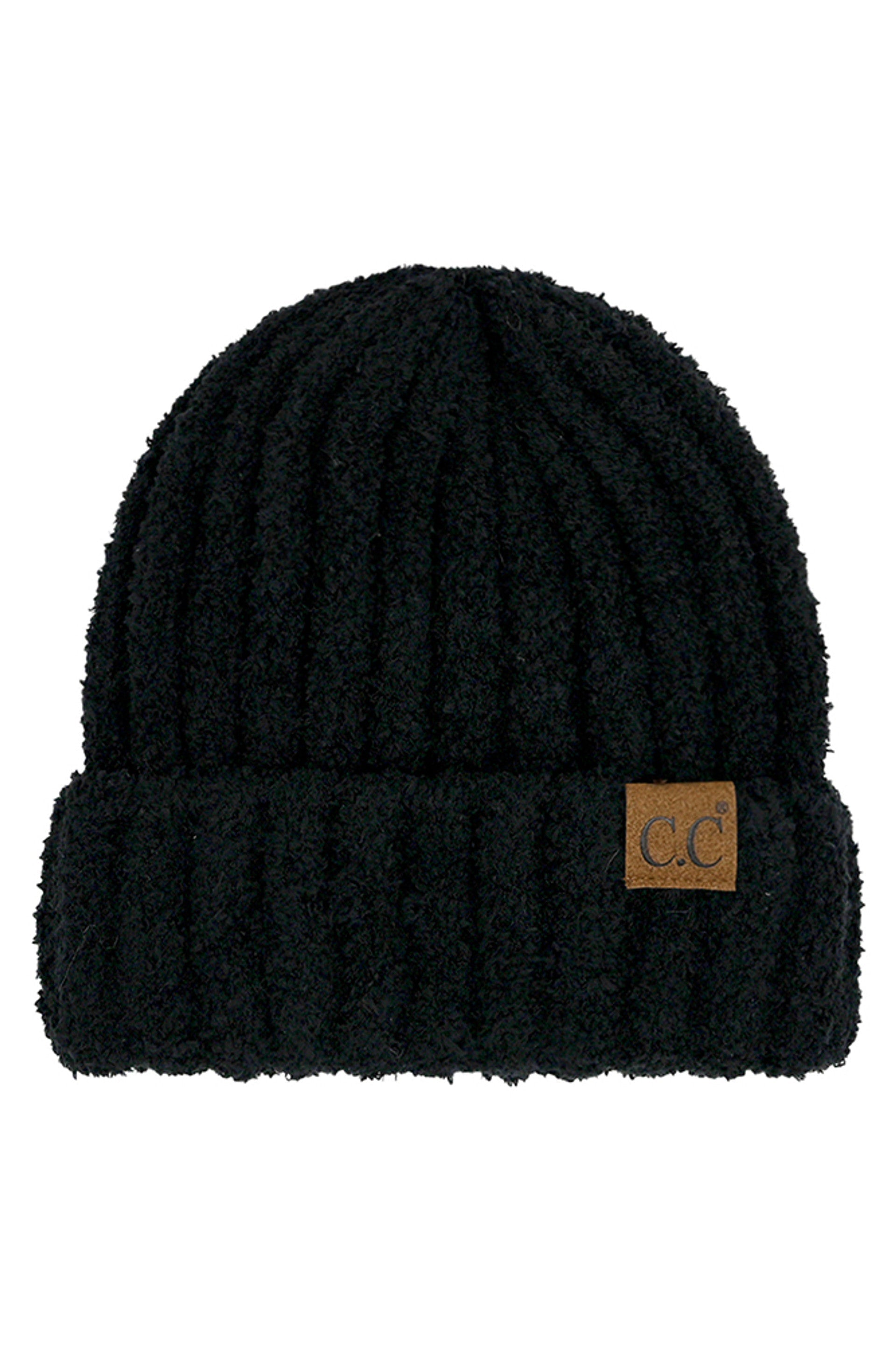 Black C.C Solid Color Fuzzy Beanie