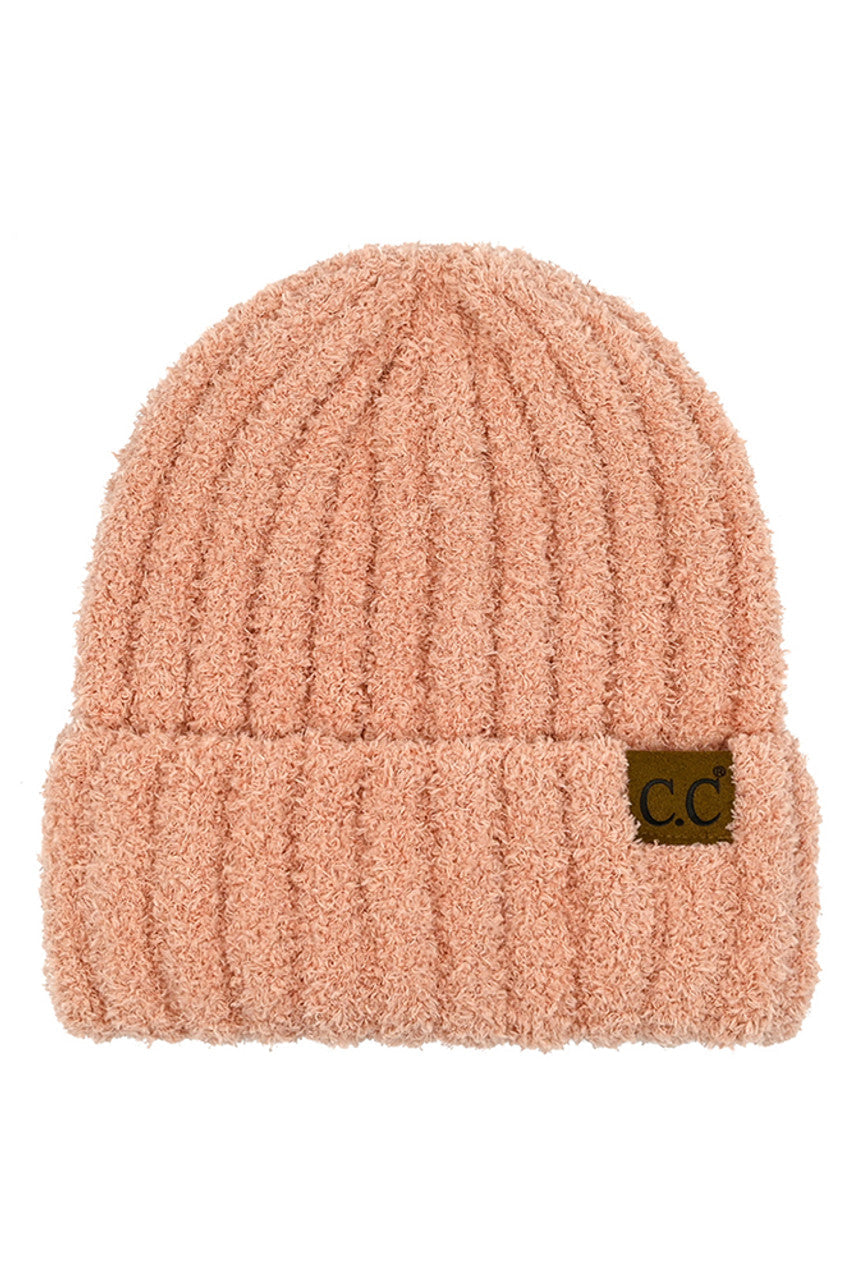 Indi Pink C.C Solid Color Fuzzy Beanie