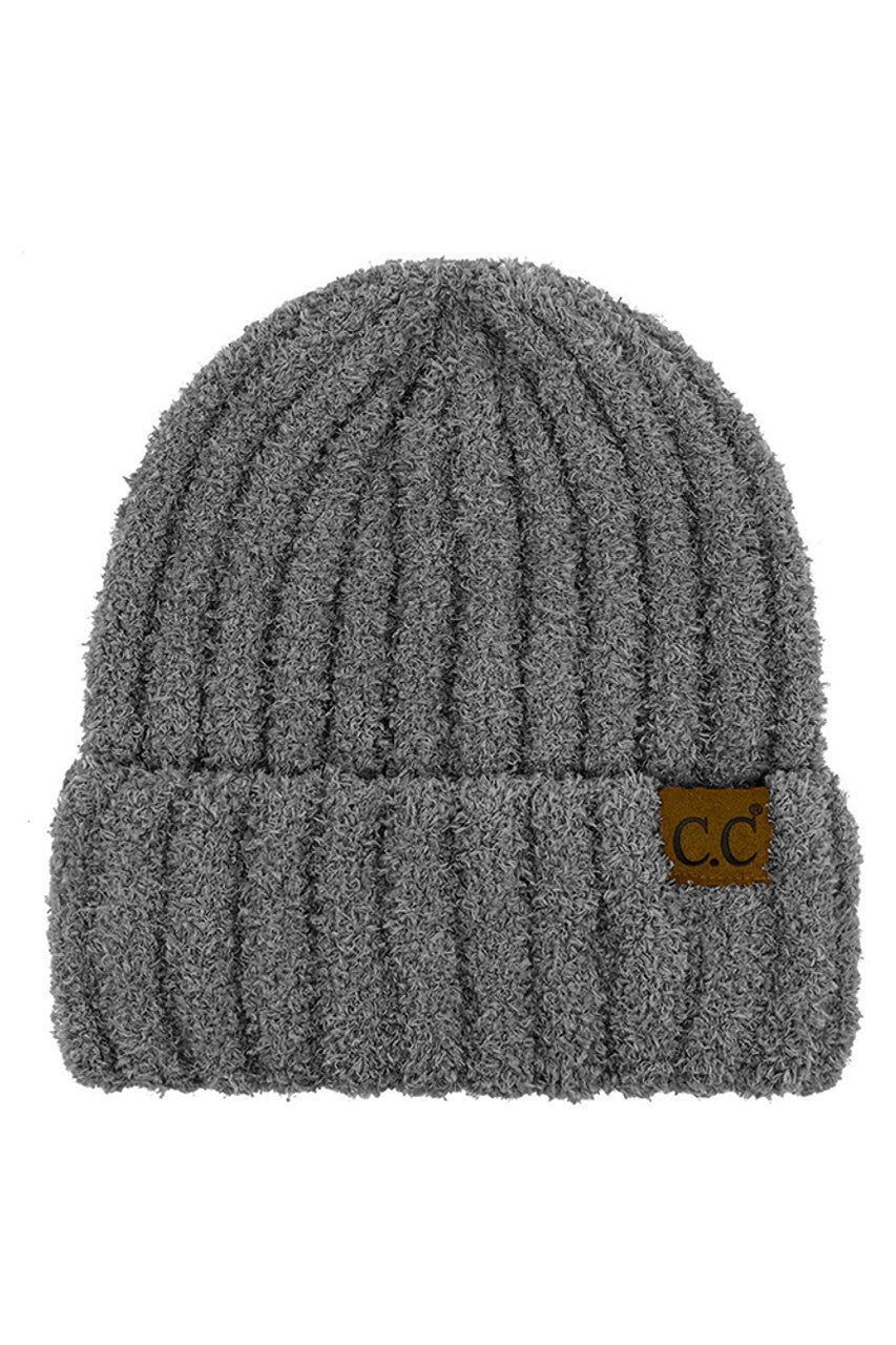 Light Gray C.C Solid Color Fuzzy Beanie