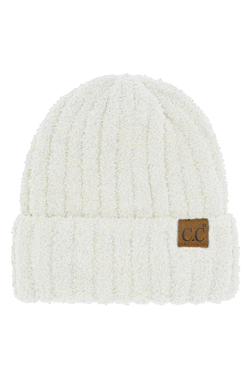 White C.C Solid Color Fuzzy Beanie
